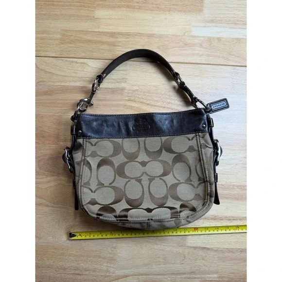 Coach Signature Jacquard Brown Leather Trim Hobo Shoulder Bag Monogram Canvas - Picture 5 of 16